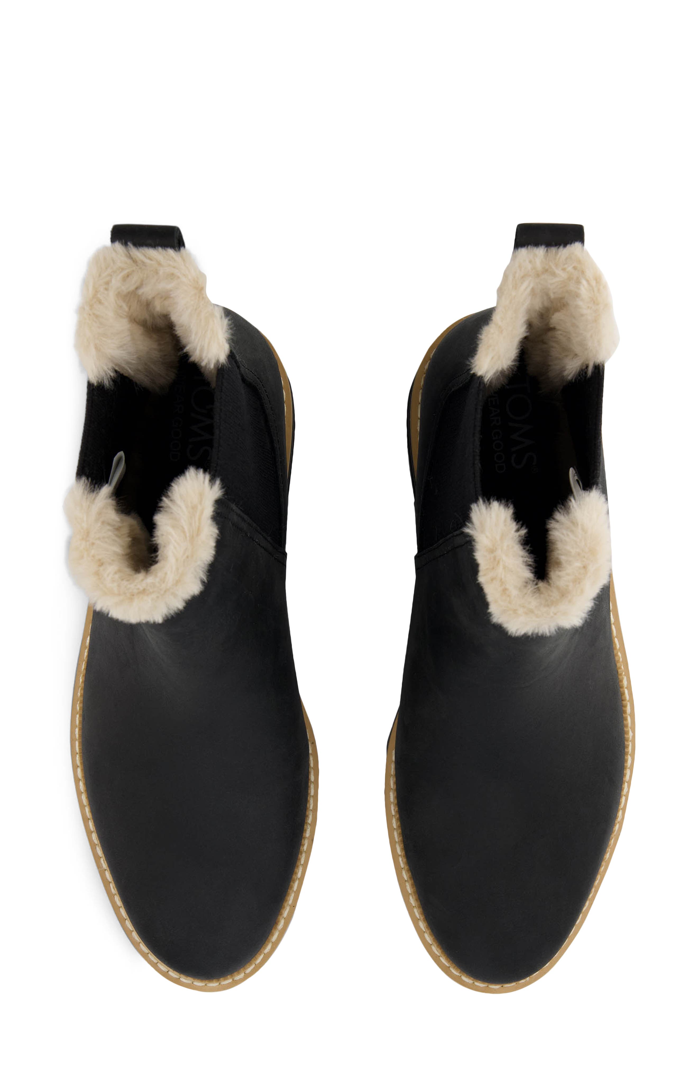 TOMS Bennet Chelsea Boot, Alternate, color, Black Leather/ Faux Fur