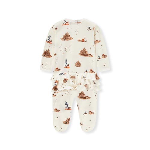 Milkbarn Organic Cotton Ruffle Zipper Footed Romper In Sand