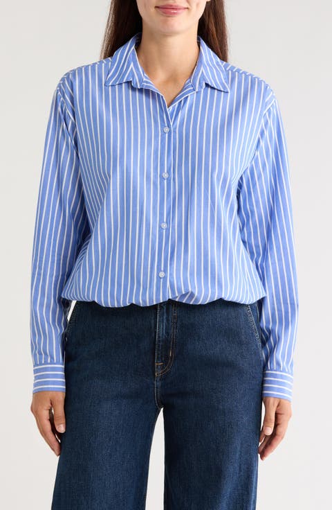 Marin Stripe Cotton Crop Bubble Hem Shirt