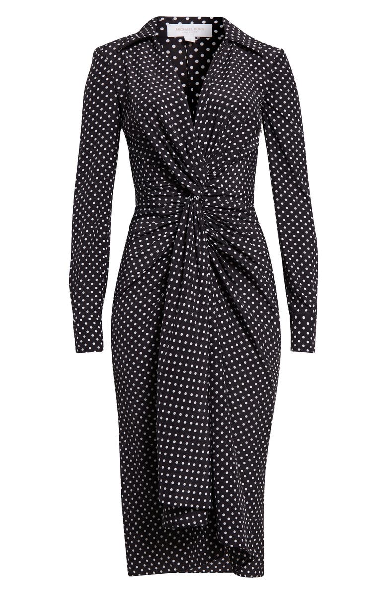 Michael Kors Collection Polka Dot Long Sleeve Midi Shirtdress, Alternate, color, Black/ Optic White