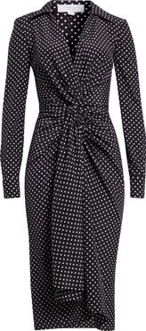 Michael Kors Collection Polka Dot Long Sleeve Midi Shirtdress