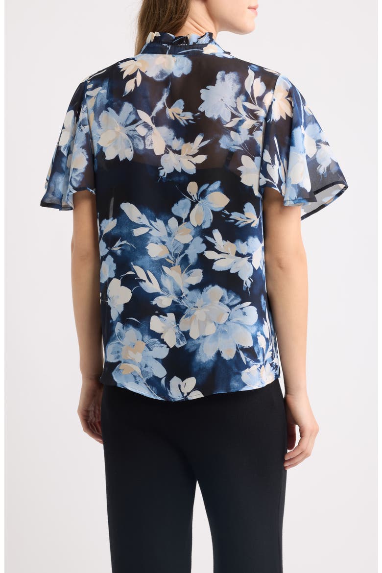 Pleated Floral Stand Collar Top, Alternate, color, DUTCH BLUE MULTI