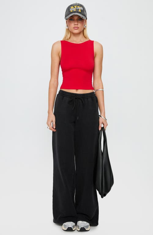 Princess Polly Bleeker Boat Neck Stretch Cotton Crop Tank In Red