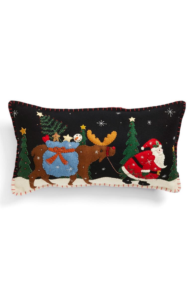 New World Arts 'Santa Walking with Moose' Accent Pillow, Main, color, 