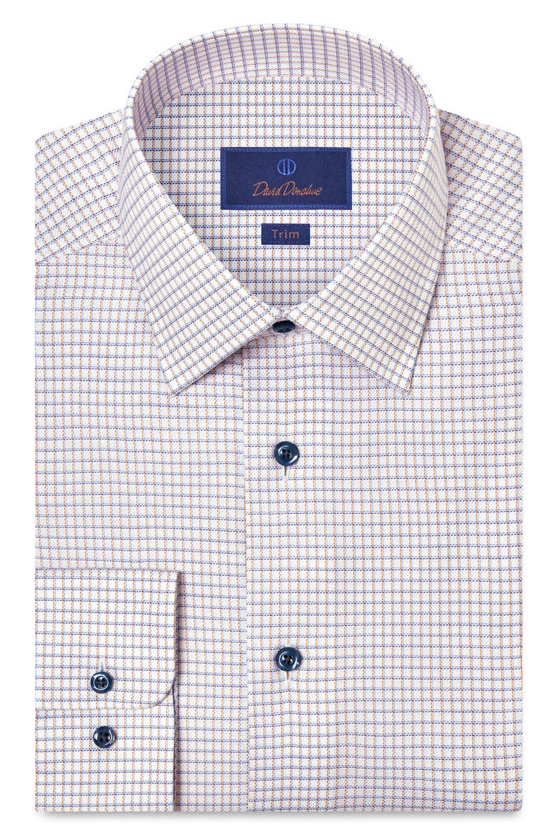 Trim Fit Check Cotton Dobby Dress Shirt, Main, color, WHITE/ ORANGE