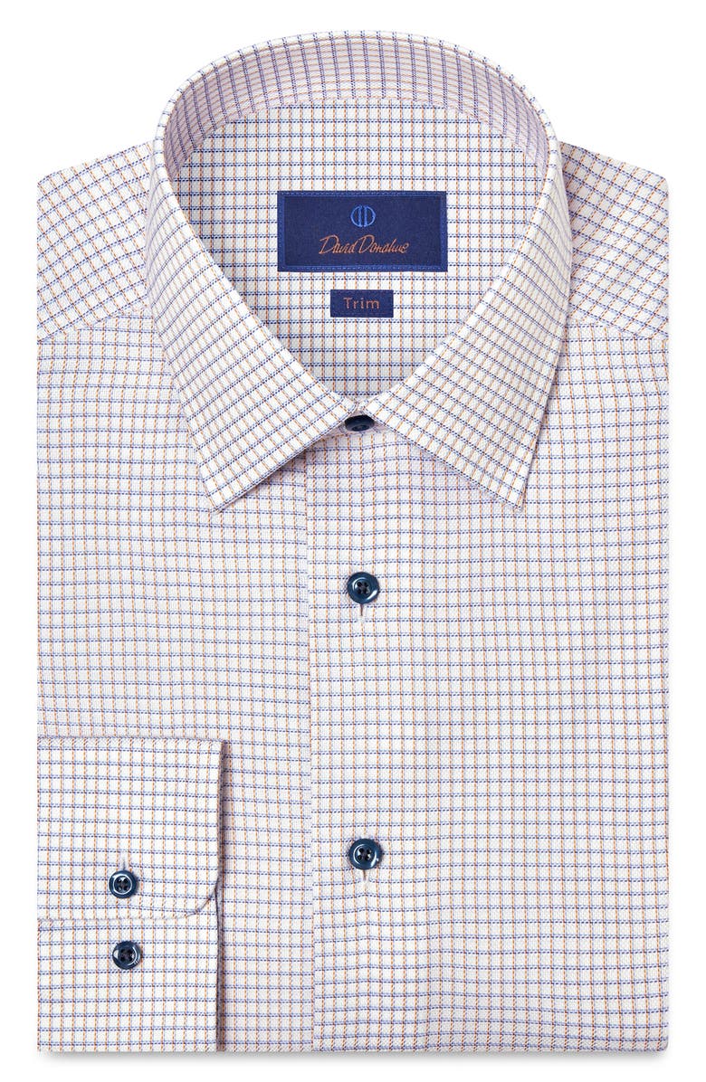 David Donahue Trim Fit Check Cotton Dobby Dress Shirt, Main, color, White/ Orange