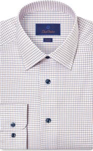 David Donahue Trim Fit Check Cotton Dobby Dress Shirt