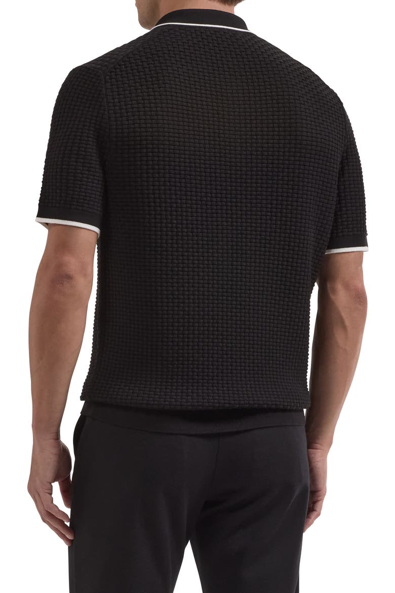 Basket Stitch Cotton Blend Polo Sweater, Alternate, color, BLACK