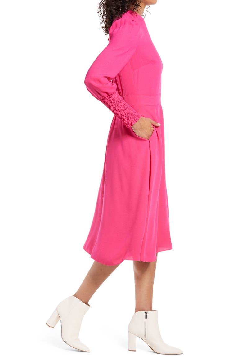 Tie Back Long Sleeve Dress, Alternate, color, PINK YARROW