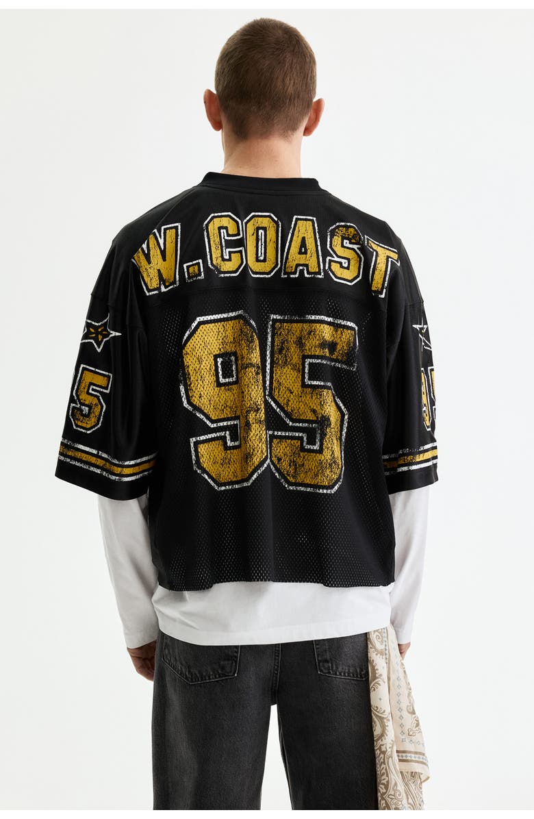 H&M Oversized Fit Printed Mesh T-shirt, Alternate, color, Black/95