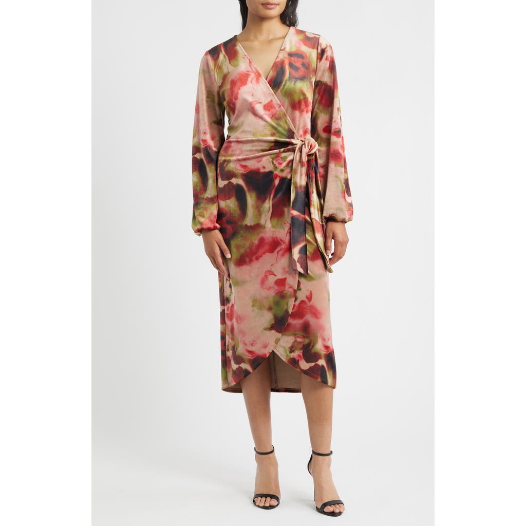 Sam Edelman Moody Long Sleeve Velvet Faux Wrap Midi Dress In Multi