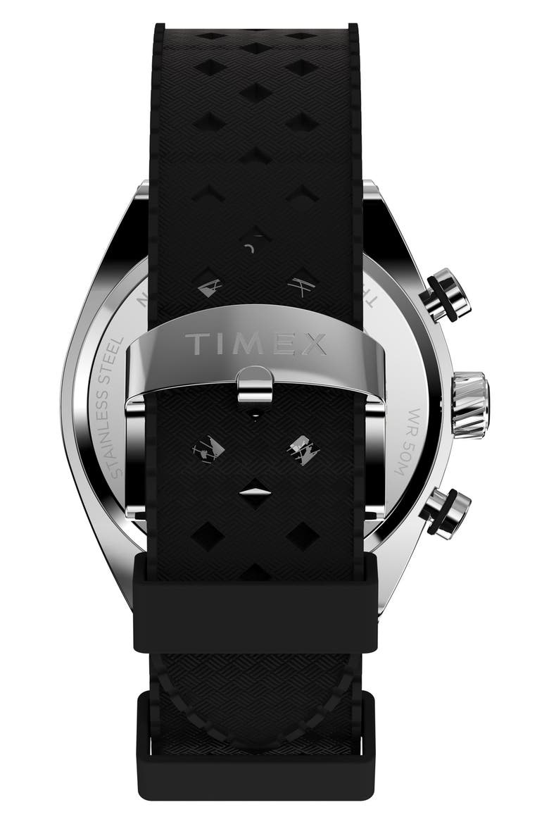 Legacy Tonneau Chronograph Synthetic Rubber Strap Watch, 42mm, Alternate, color, BLACK