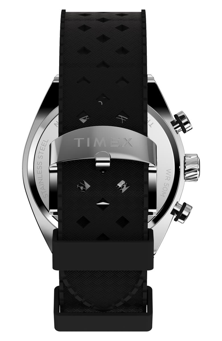 Timex<sup>®</sup> Legacy Tonneau Chronograph Synthetic Rubber Strap Watch, 42mm, Alternate, color, Black