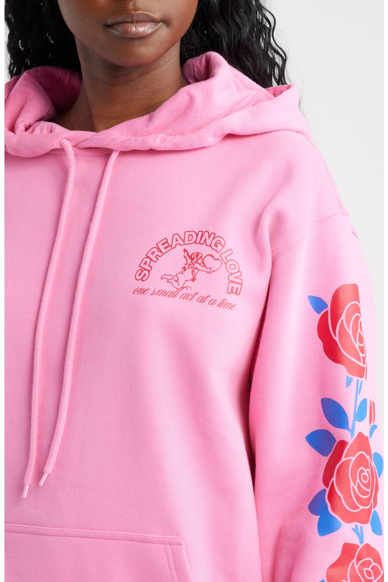 Be Kind Floral Sleeve Graphic Hoodie, Alternate, color, PINK