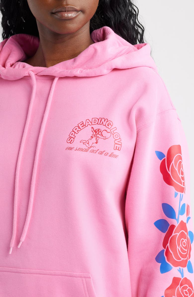 THE MAYFAIR GROUP Be Kind Floral Sleeve Graphic Hoodie, Alternate, color, Pink