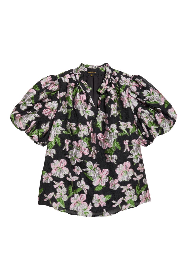Elsinore Floral Jacquard Top, Alternate, color, BLACK-PINK
