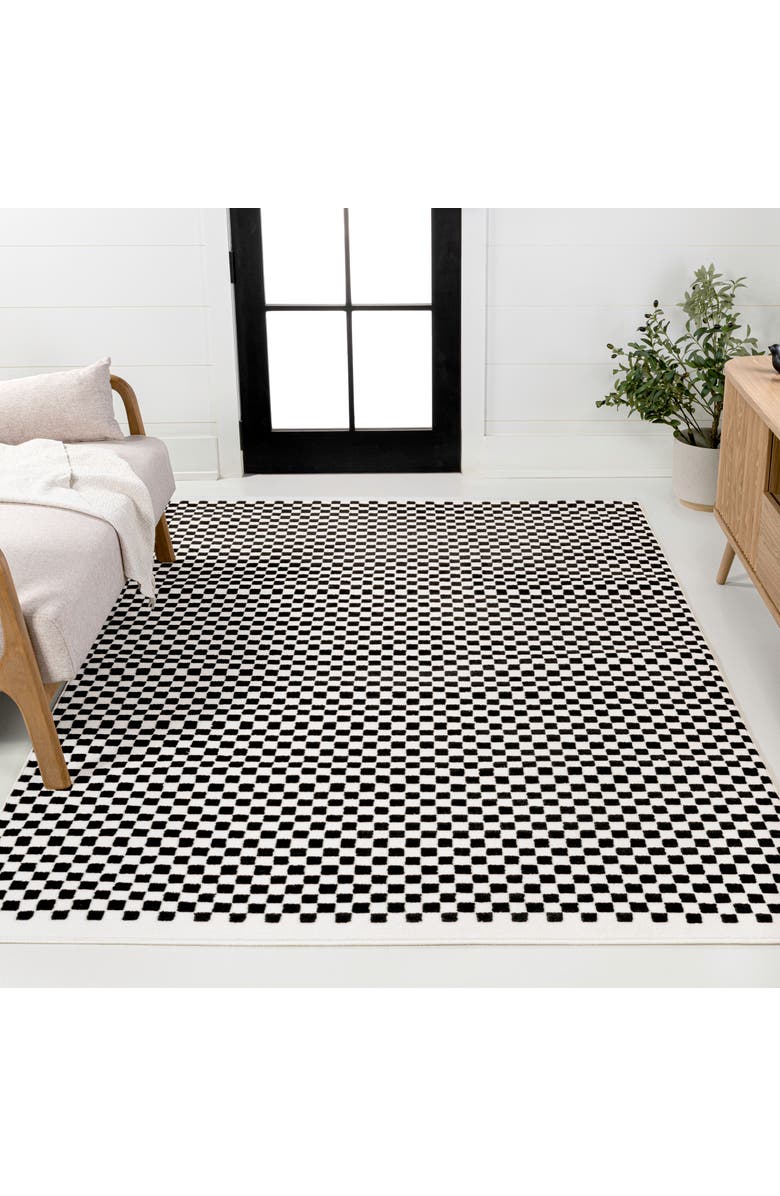 JONATHAN Y Finn High-Low Modern Minimalist Checkered Monotone Area Rug, Alternate, color, Black/White