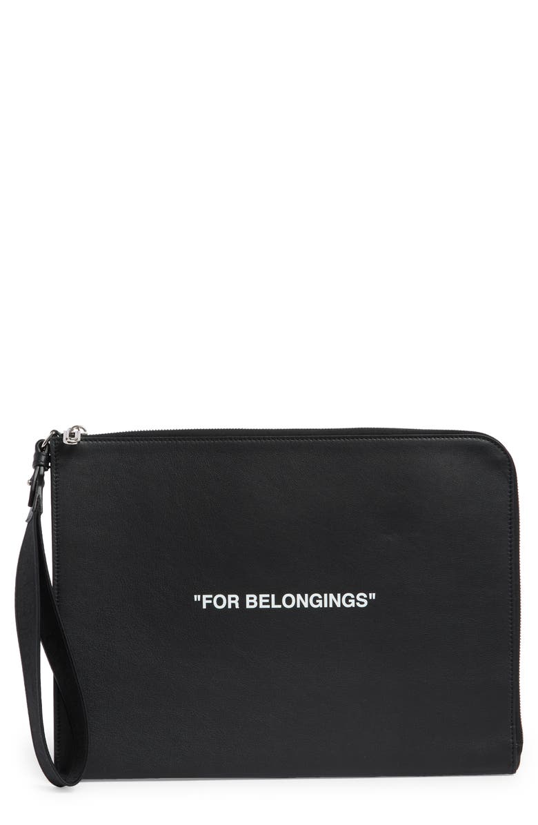 Off-White Quote Leather Pouch, Main, color, Black And White