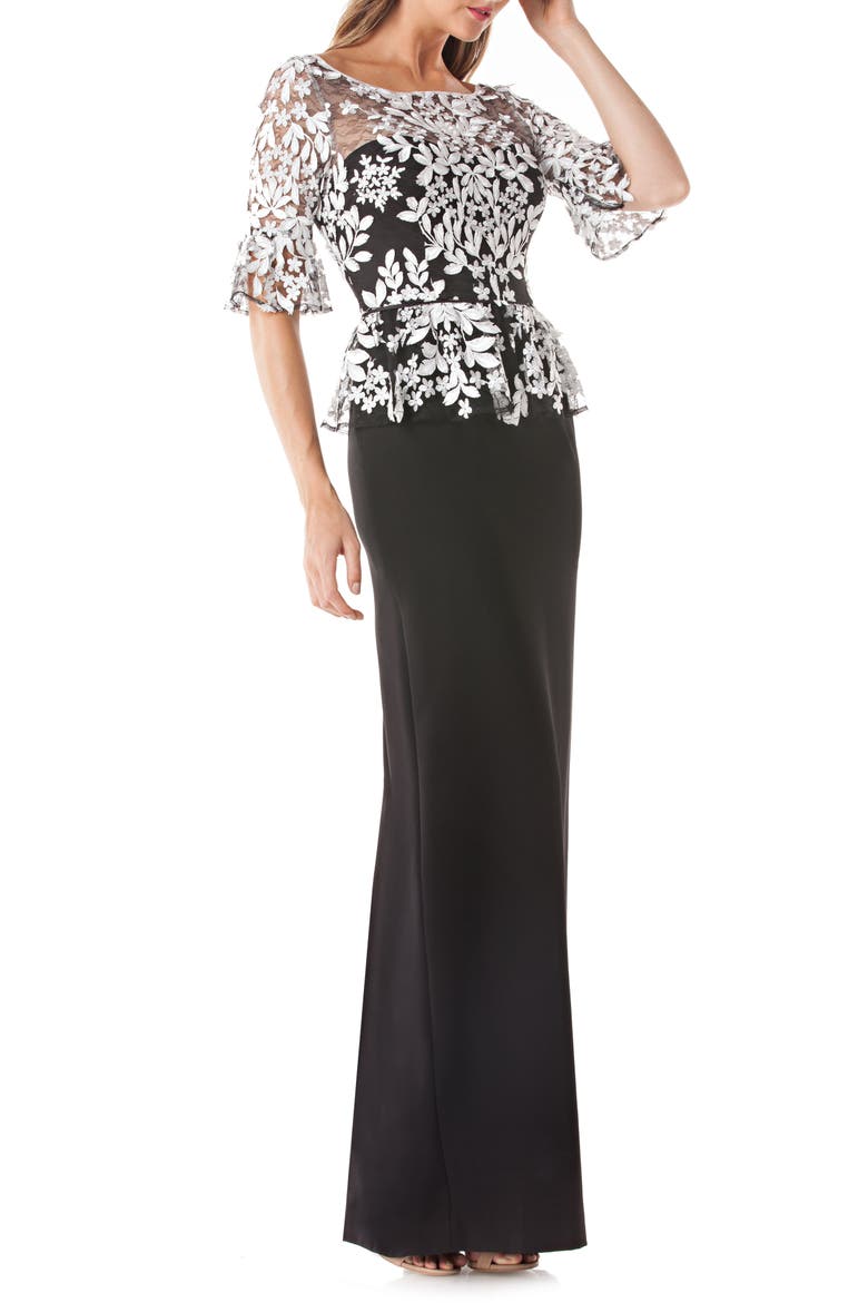 Embroidered Mock Two-Piece Gown, Main, color, IVORY/ BLACK