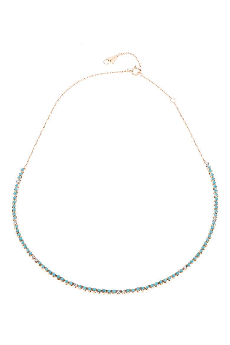 Turquoise & Diamond Half Riviera Necklace, Alternate, color, YELLOW GOLD