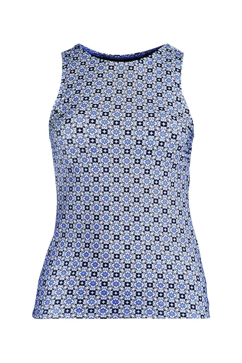 DD-Cup High Neck UPF 50 Sun Protection Modest Tankini Swimsuit Top, Alternate, color, Lake Blue Geo Floral