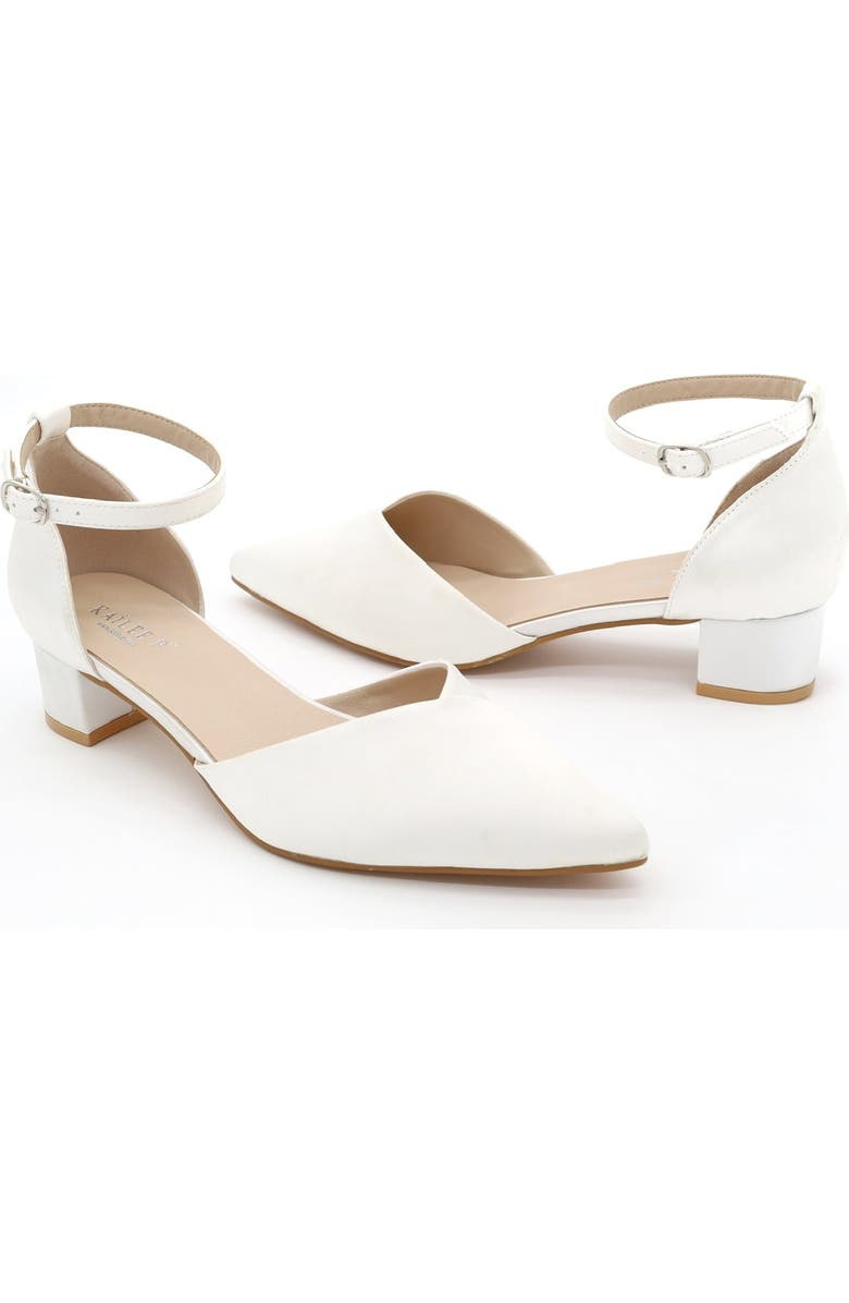 Kailee P Leila Satin Pointed Toe Low Block Heels Wedding Shoes, Alternate, color, White