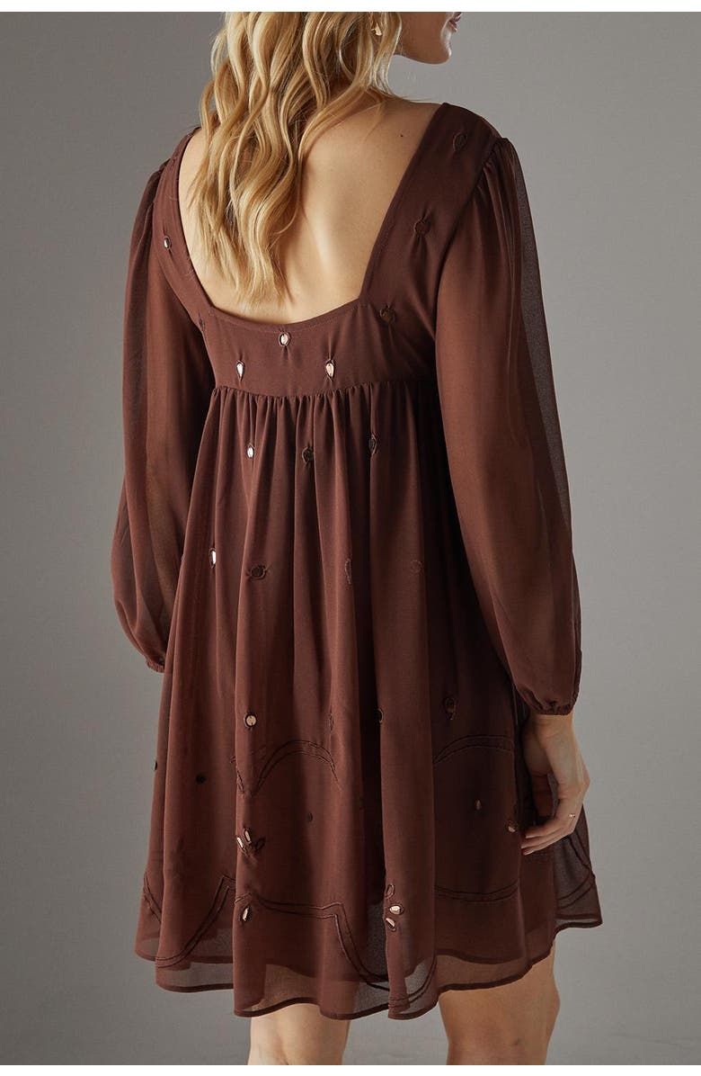 Warehouse Hand Embellished Square Neck Mini Dress, Alternate, color, Chocolate