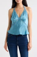 Reformation Monica Lace Trim Silk Halter Top