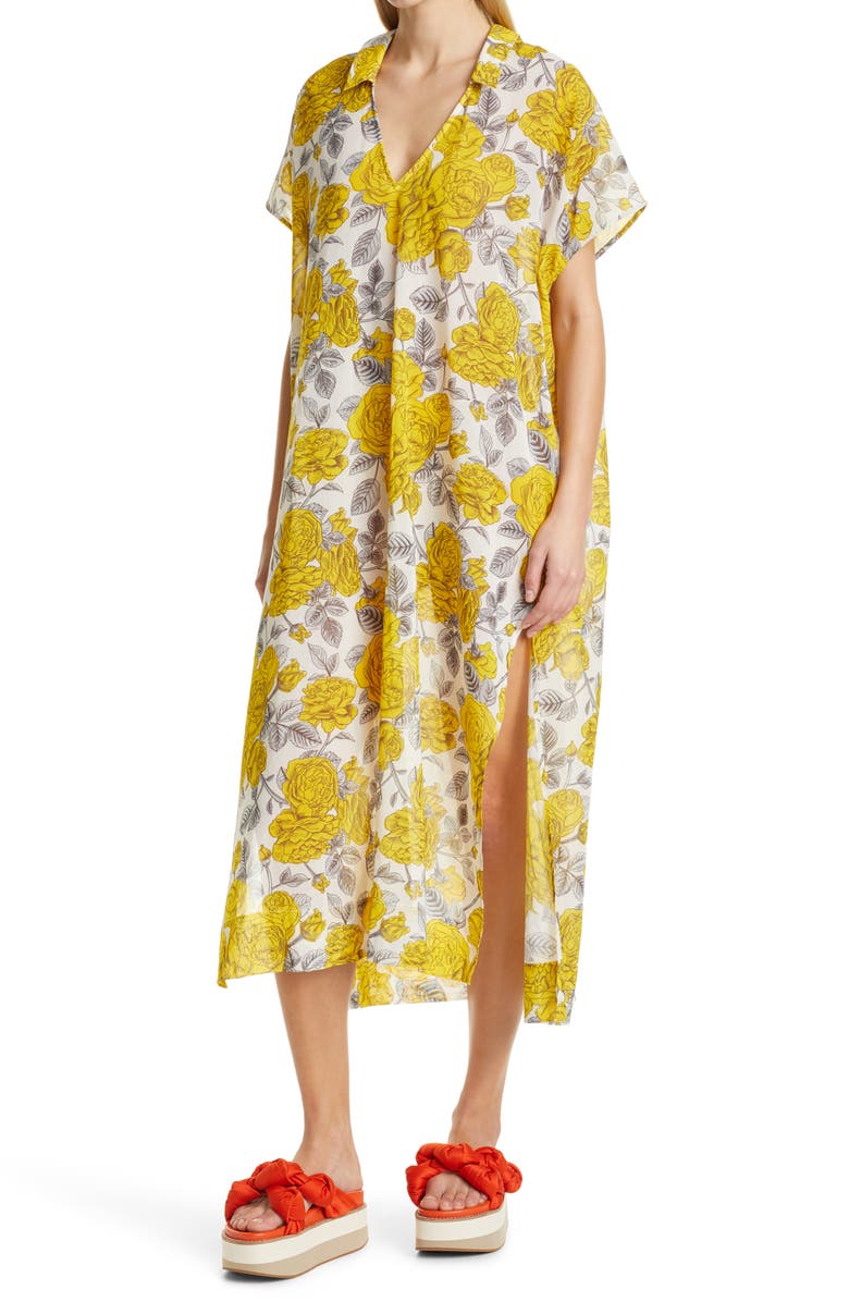 Ganni Floral Print Organic Cotton Cover-Up Dress, Alternate, color, 