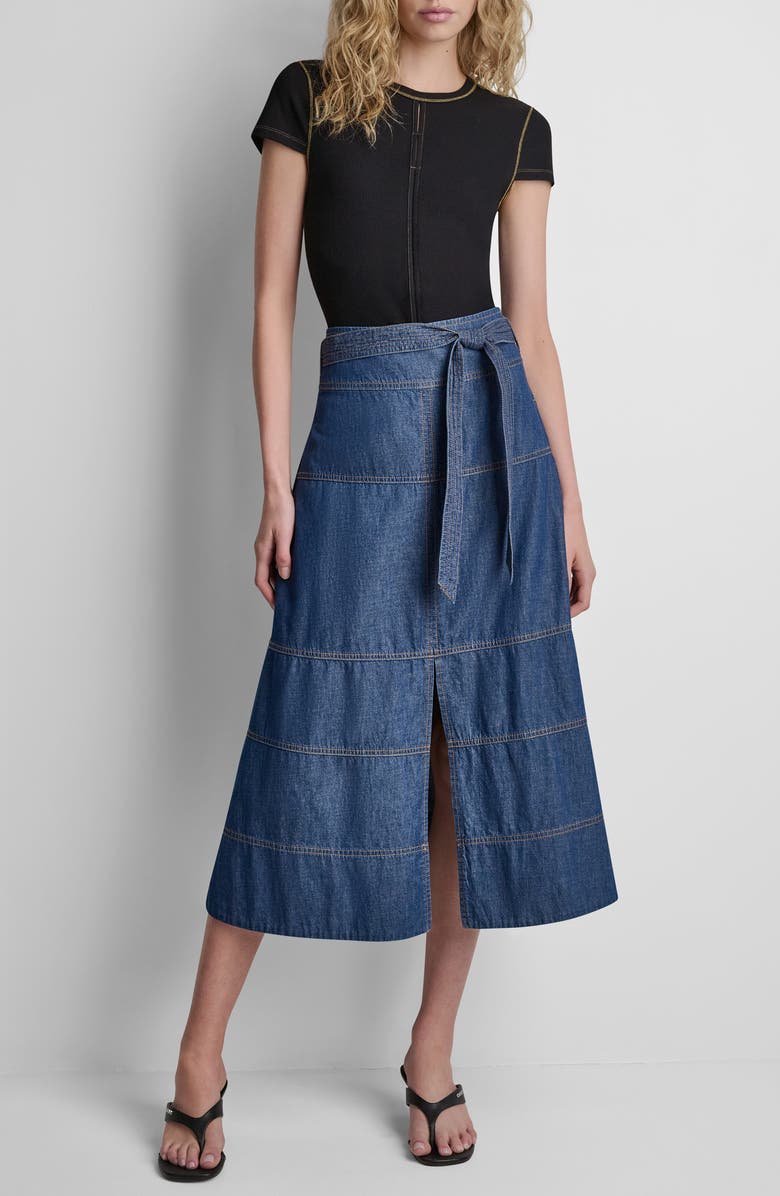 DKNY Crosby Denim Midi Skirt, Alternate, color, Crosby Wash