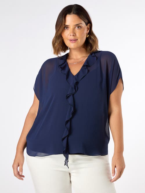 Live Unlimited Chiffon Ruffle Short Sleeve Blouse In Blue