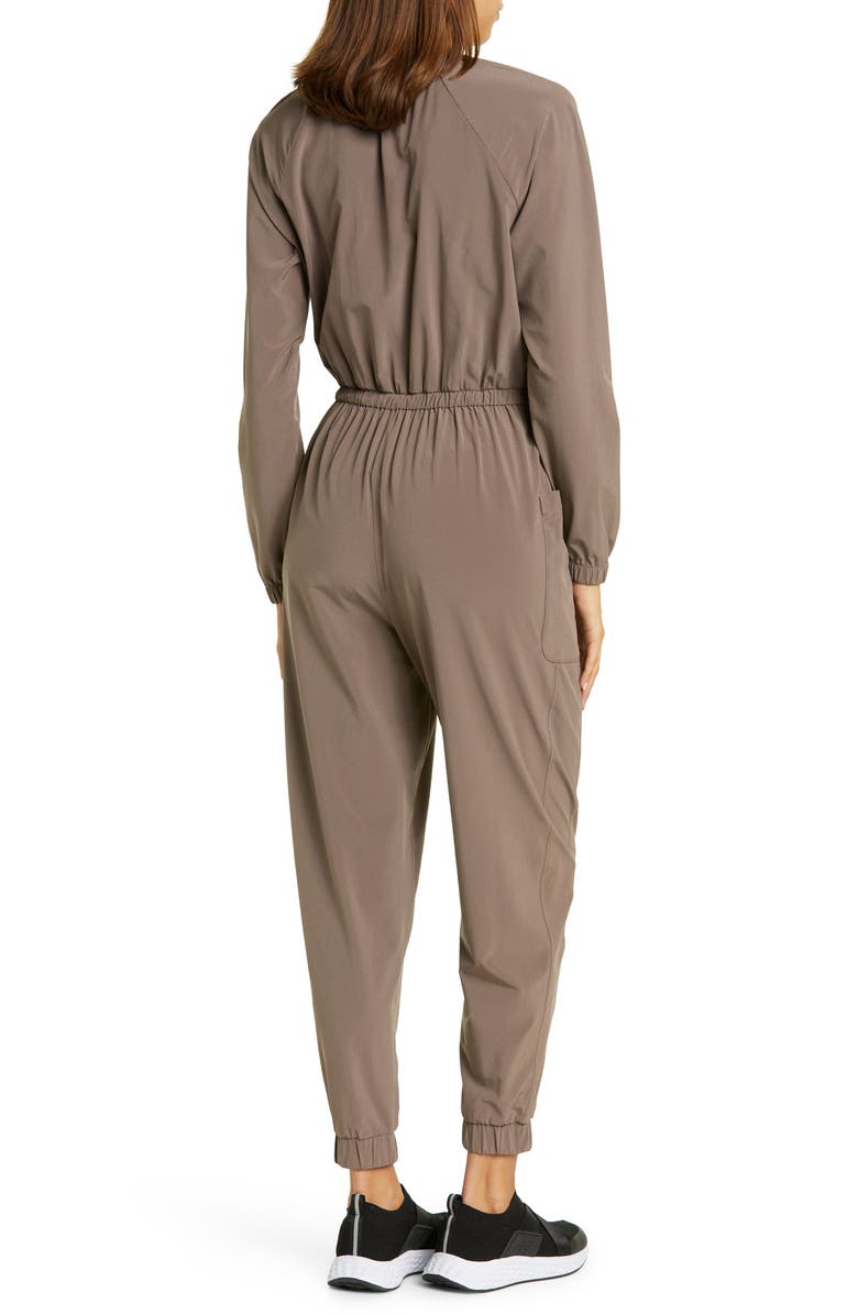 Zella Getaway Long Sleeve Zip-Up Jumpsuit, Alternate, color, Tan Dusk