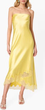 CAMI NYC Alexandria Strapless Lace Hem Midi Dress