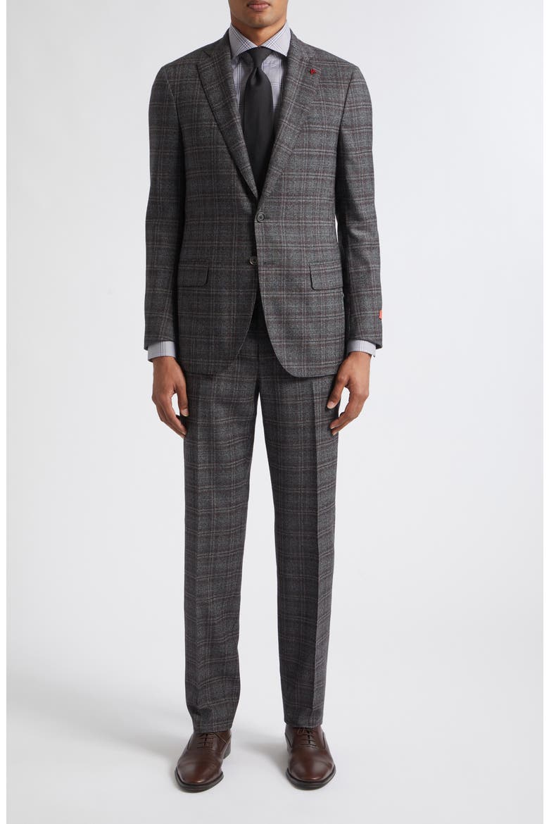 Brown & Grey Check Wool Suit, Alternate, color, GREY 970