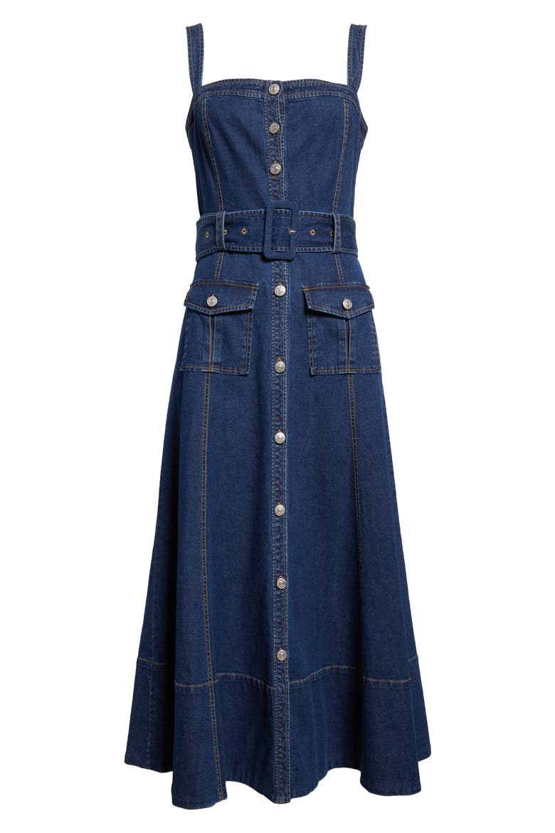 Vega Belted Sleeveless Denim Fit & Flare Midi Dress, Alternate, color, MEDIUM WASH