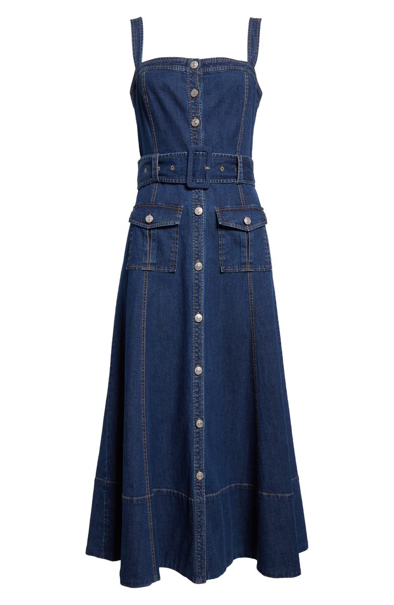 Cinq à Sept Vega Belted Sleeveless Denim Fit & Flare Midi Dress, Alternate, color, Medium Wash