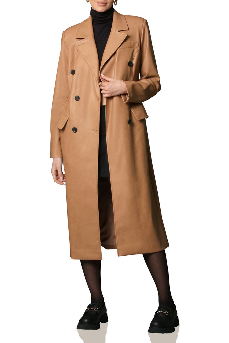 Faux Leather Trench Coat, Alternate, color, CAMEL
