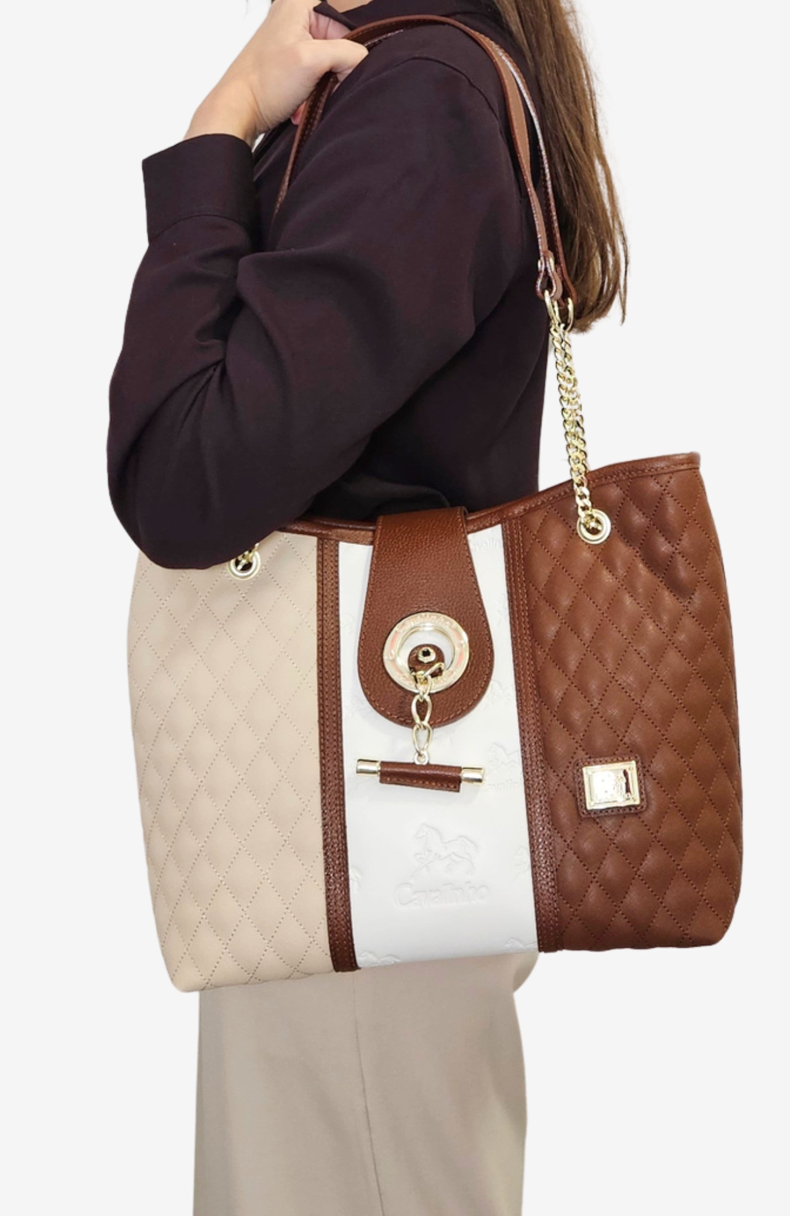 Sublime 258 Shoulder Bag, Alternate, color, Camel Brown / Beige / White