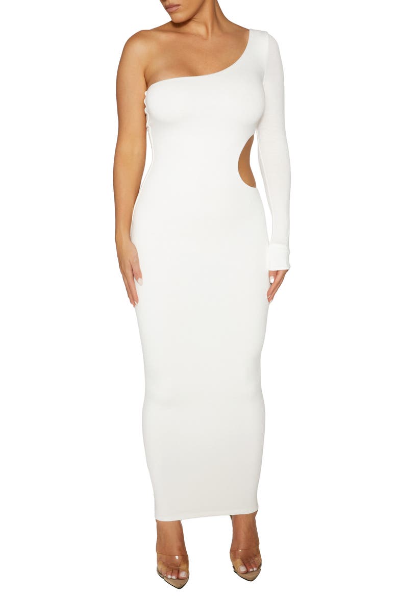 Long Sleeve One-Shoulder Cutout Dress, Main, color, WHITE