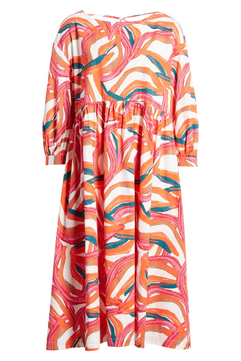 Cristina Martinez Rainbow Print Long Sleeve Cotton Dress, Alternate, color, IVORY RAINBOW MIX