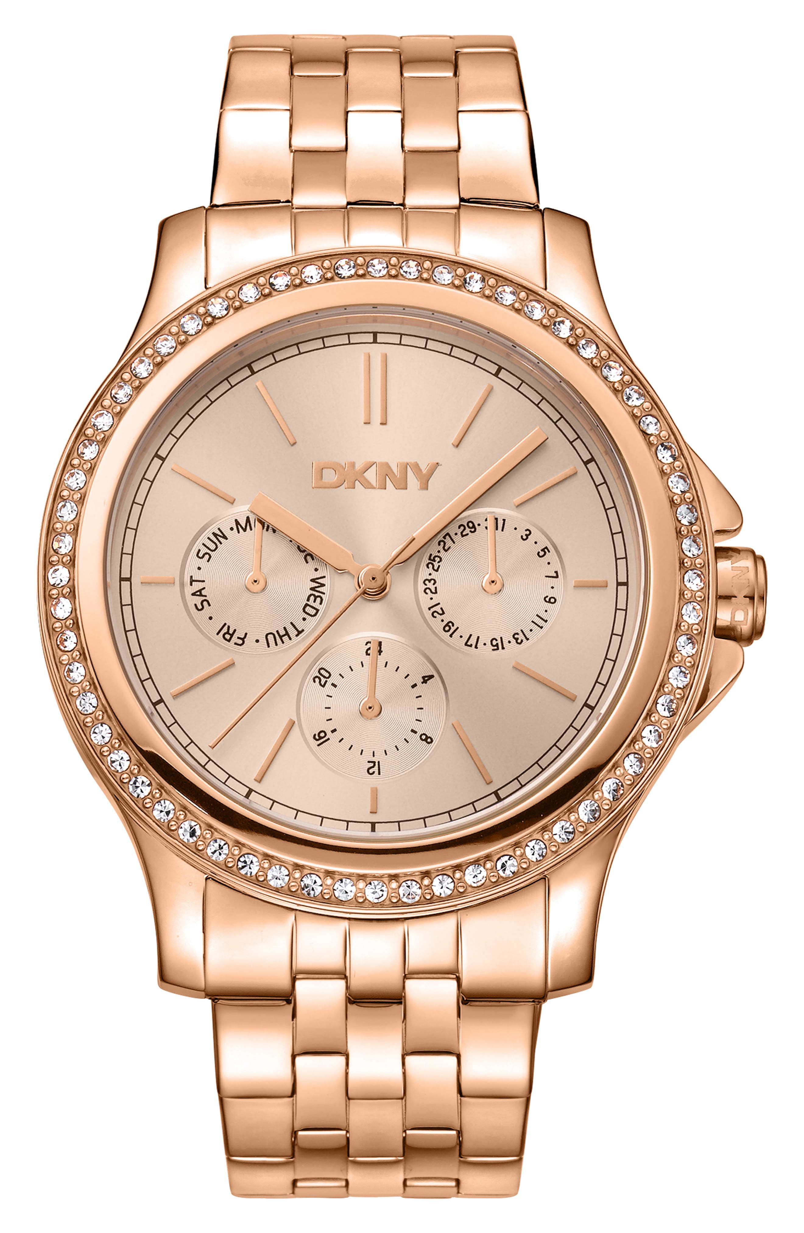 Three Hand Quartz Crystal Embellished Bracelet Watch, 40mm