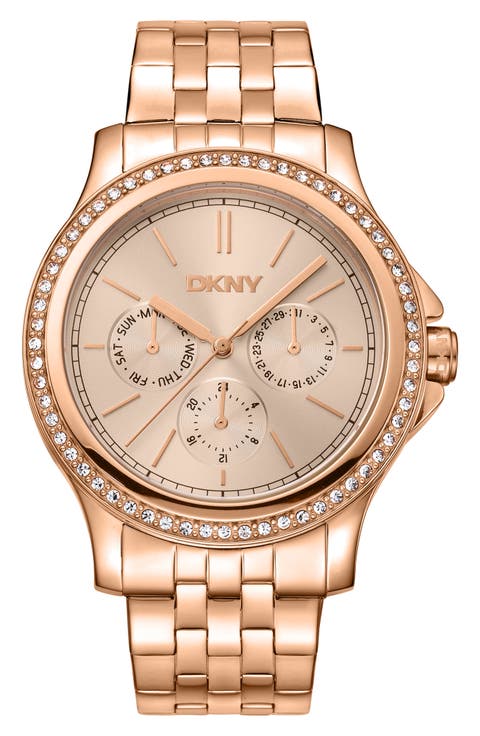 Three Hand Quartz Crystal Embellished Bracelet Watch, 40mm