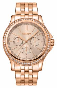 Three Hand Quartz Crystal Embellished Bracelet Watch, 40mm