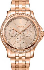 DKNY Three Hand Quartz Crystal Embellished Bracelet Watch, 40mm