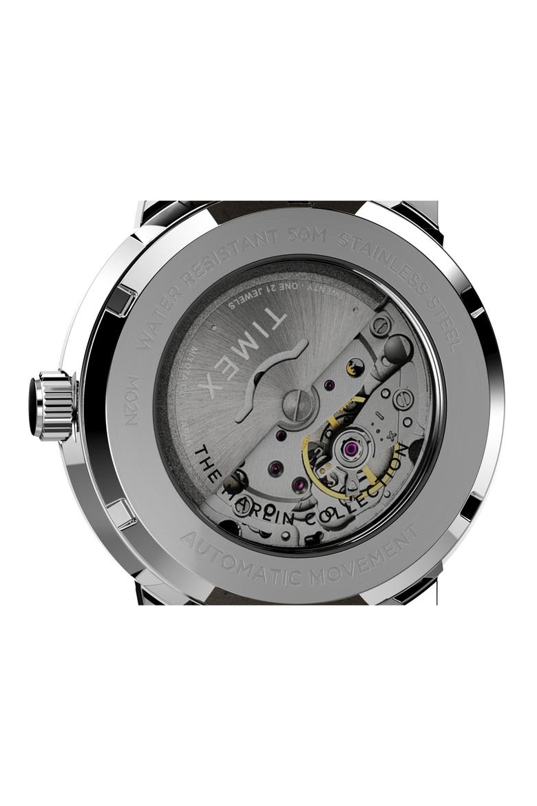 Marlin Automatic Leather Strap Watch, 40mm, Alternate, color, SILVER/ BLUE/ BROWN