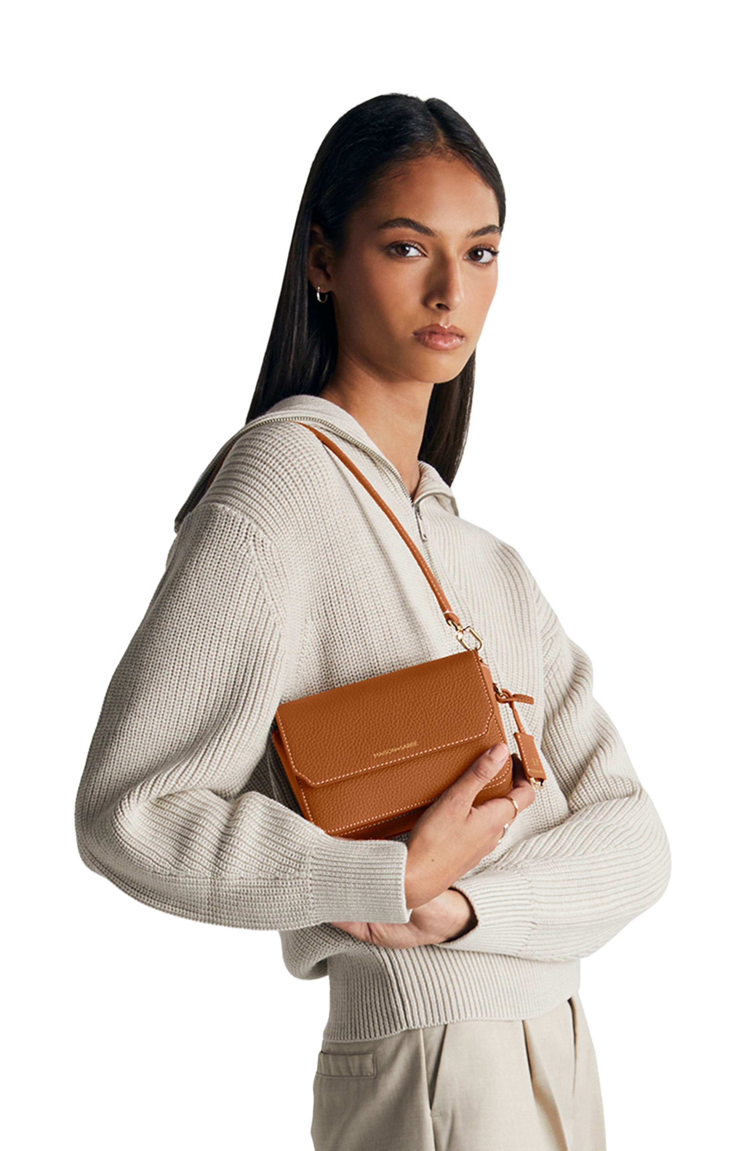 Mini Leather Flap Bag, Alternate, color, Pecan Brown
