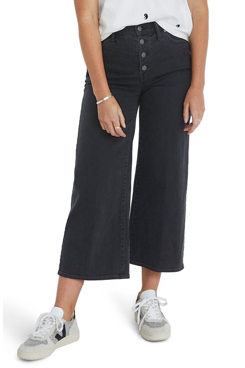Button Fly Crop Wide Leg Jeans, Main, color, LUNAR