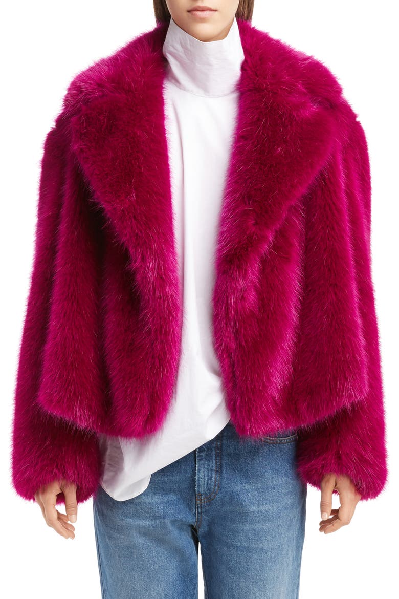 Faux Fur Teddy Bear Jacket, Main, color, FUCHSIA