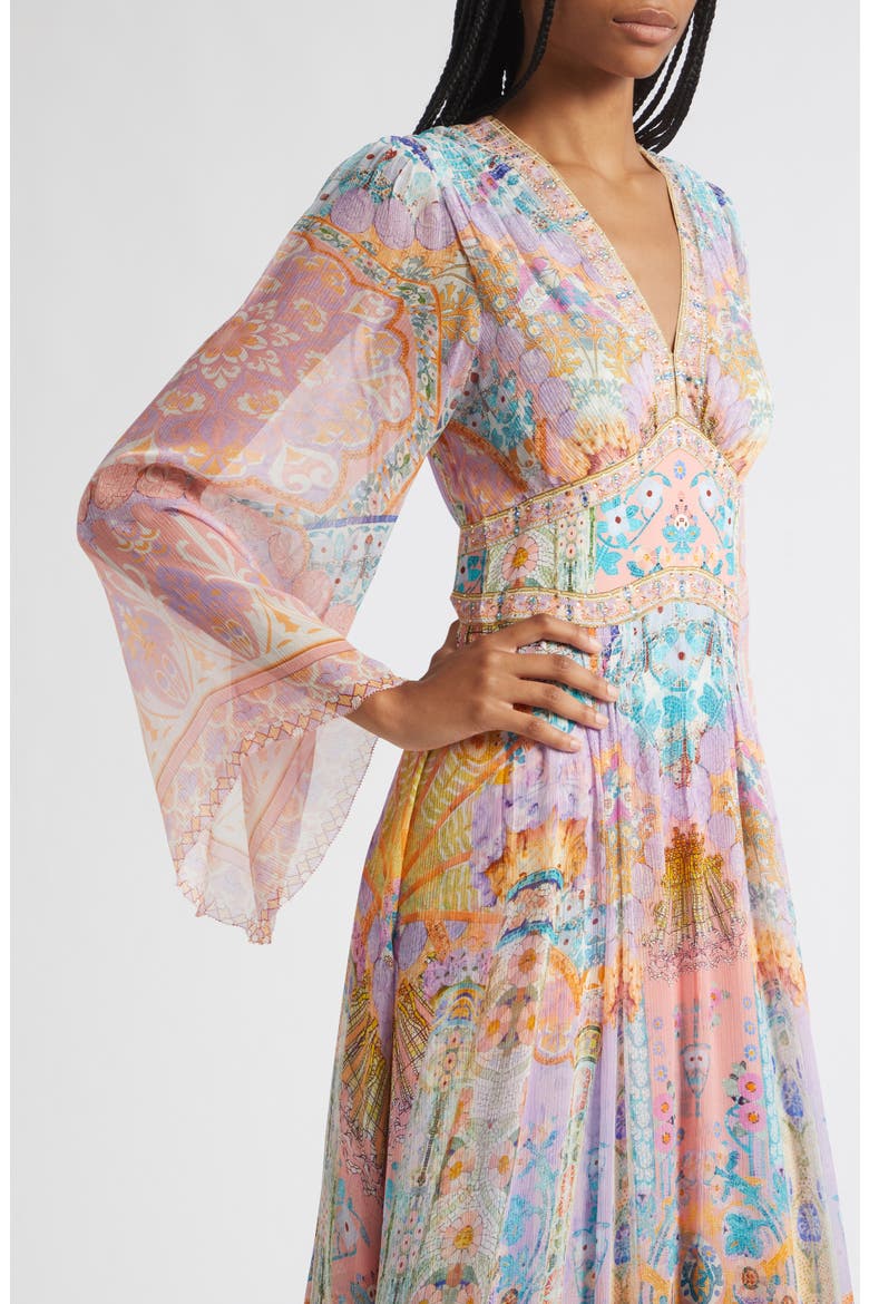 Howdy Gaudí Long Sleeve Silk Chiffon Maxi Dress, Alternate, color, HOWDY GAUDI