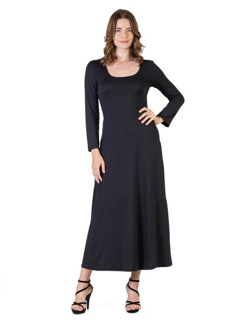 24seven Comfort Apparel Womens Long Sleeve Maxi Dress In Black
